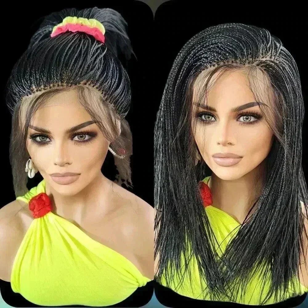 Micro Braids Lace Closure Wig in Jet Black Handcrafted, Lightweight. Yassine.